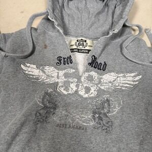 Route 66 Free Winged Graphic Hoodie Mens Gray Distressed Pullover Sweatshirt